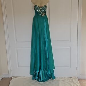 Rianna Couture Ladies Beaded Chiffon Strapless Dress Size 2 Emerald Green